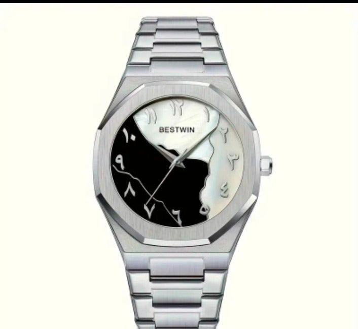 BESTWIN Luxury Octagonal Dial Stainless Steel Watch – Dual Tone Black & White Designer Wristwatch for Men